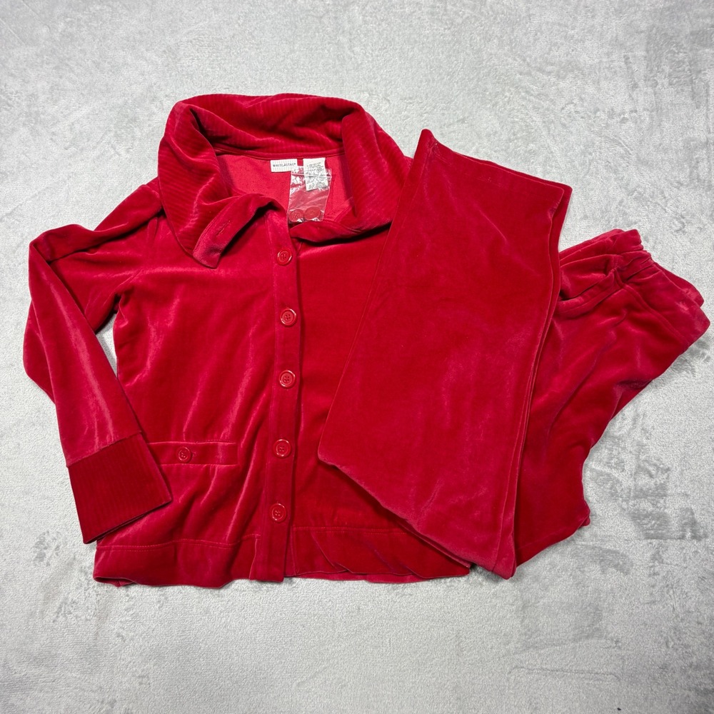 Vintage Red Velour 2 Piece Lounge Set Jacket Pants L 12/14 Holiday Comfortable